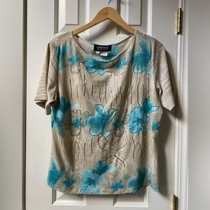 Christina Hope blue/tan sequin top. Size Large
